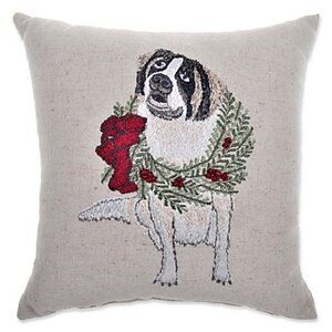 🎄NWT Christmas St Bernard Embroidered Pillow